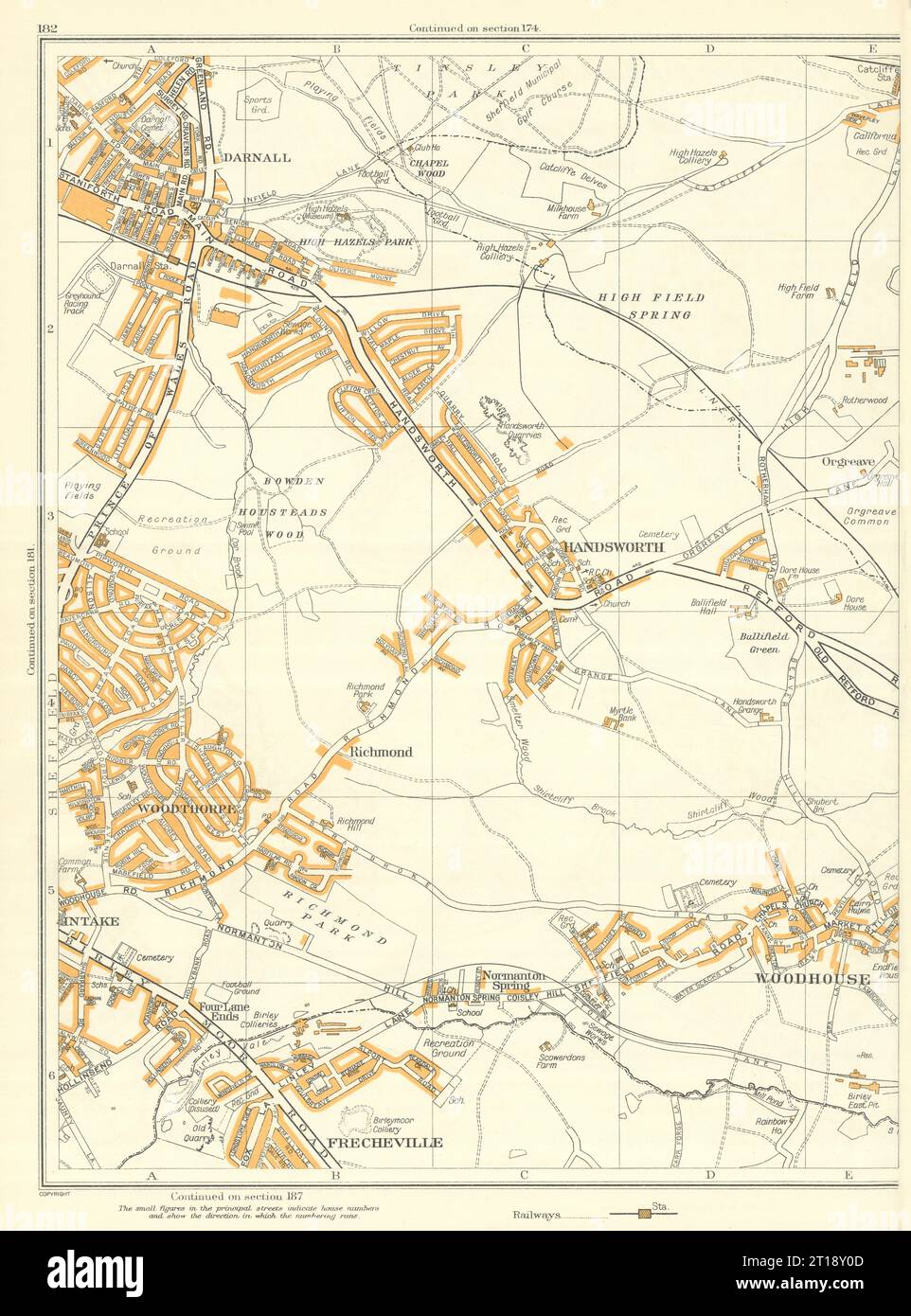 SHEFFIELD Woodhouse Handsworth Richmond Darnall Frecheville Catcliffe 1935 map Stock Photo