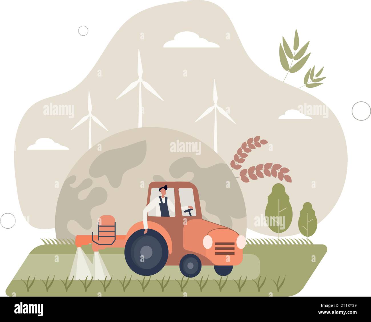 Green revolution and agriculture productivity increase .Grain crops production boost with irrigation, pesticides and fertilizers as effective method. Stock Vector