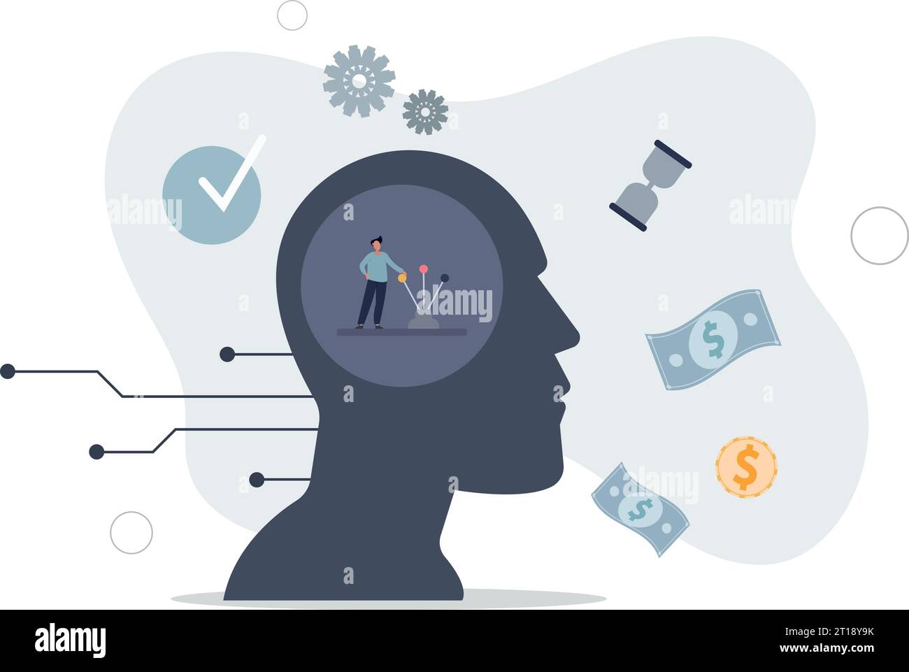 Self control mental process concept. Psychological activity, life decision making, body reflexes