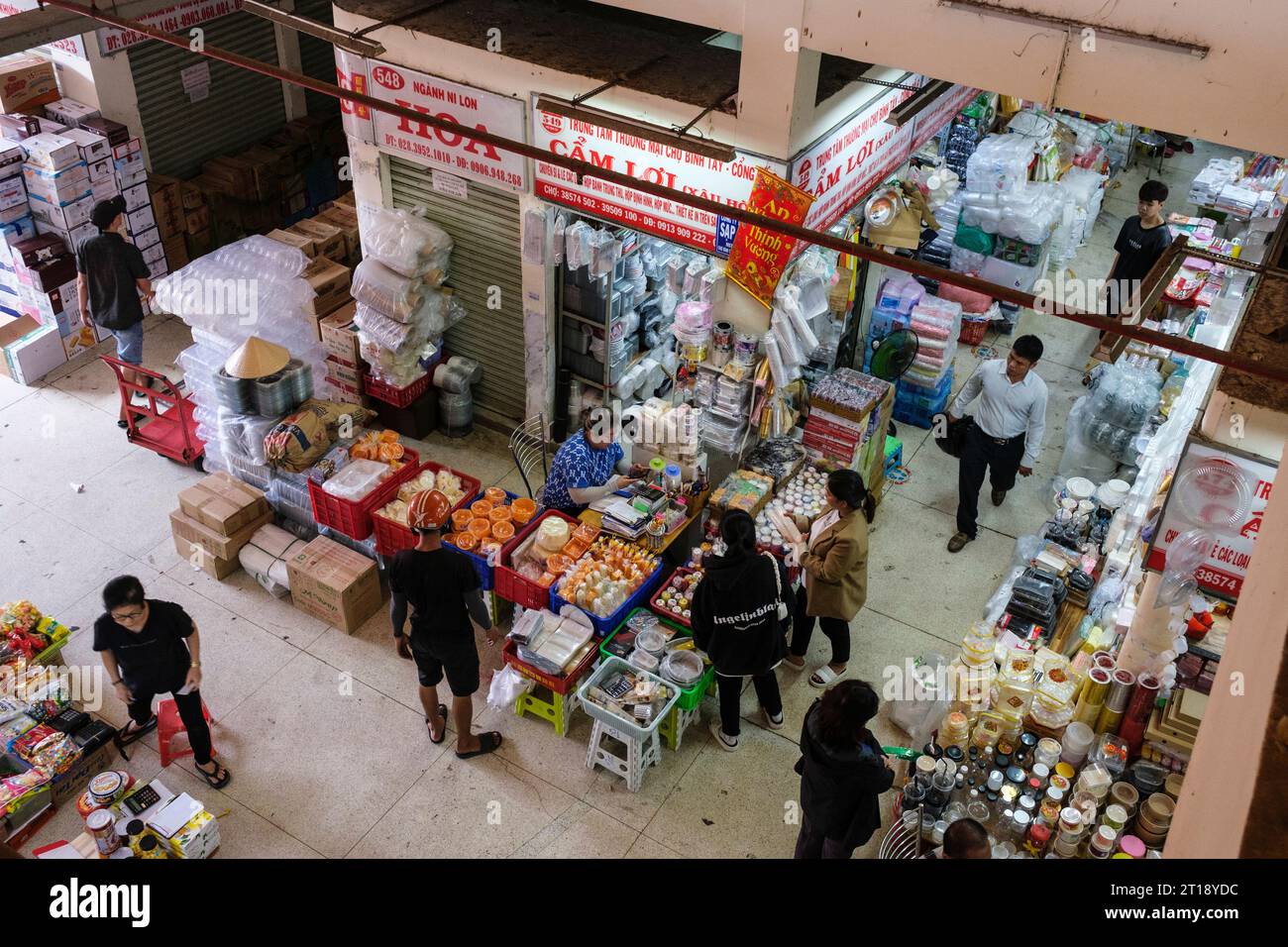 Binh Tay Market Scene, Ho Chi Minh City, Vietnam. Overhead Internal View. Stock Photo