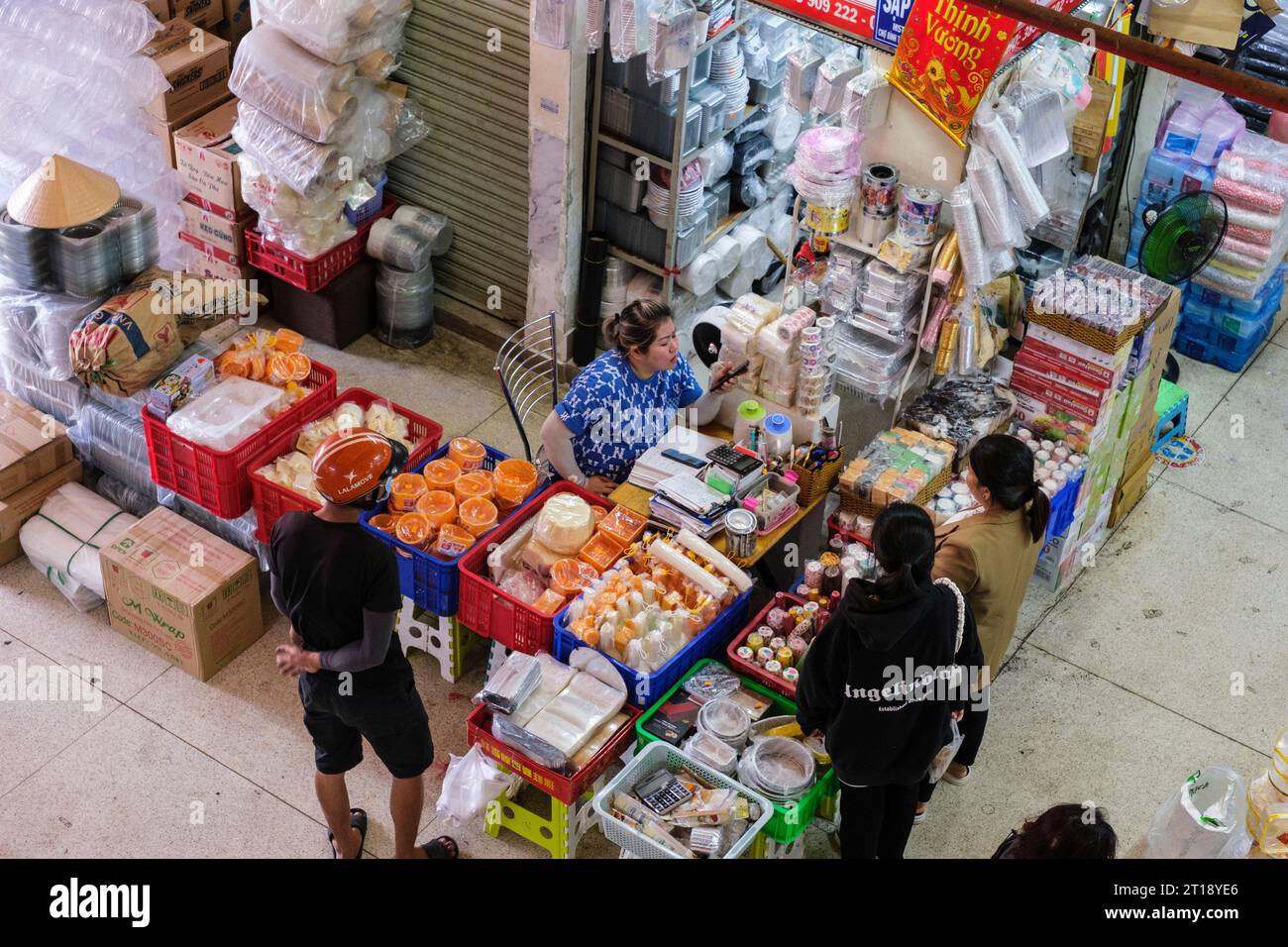 Binh Tay Market Scene, Ho Chi Minh City, Vietnam. Overhead Internal View. Stock Photo