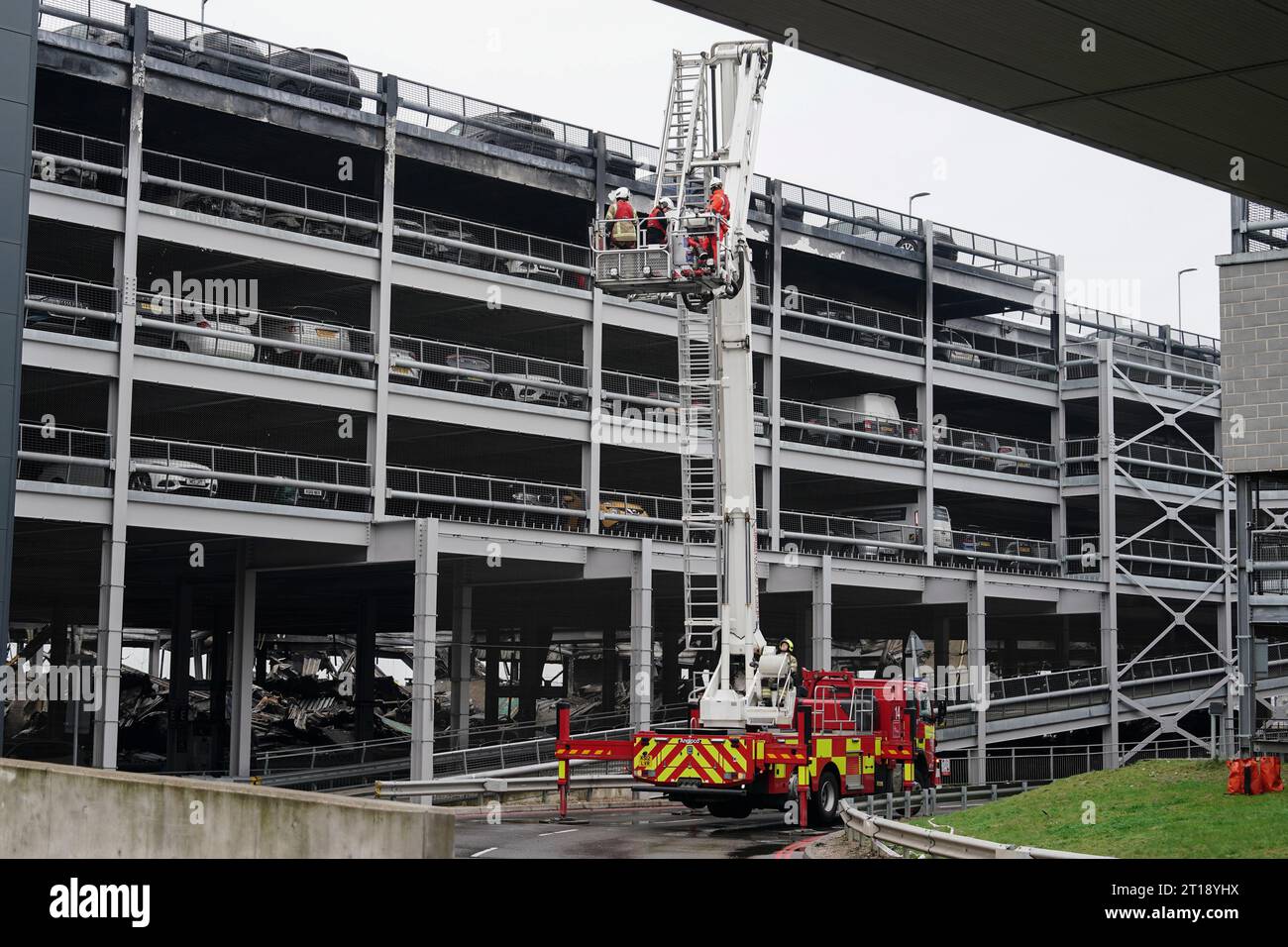 The scene at Luton Airport after a fire ripped through level three of