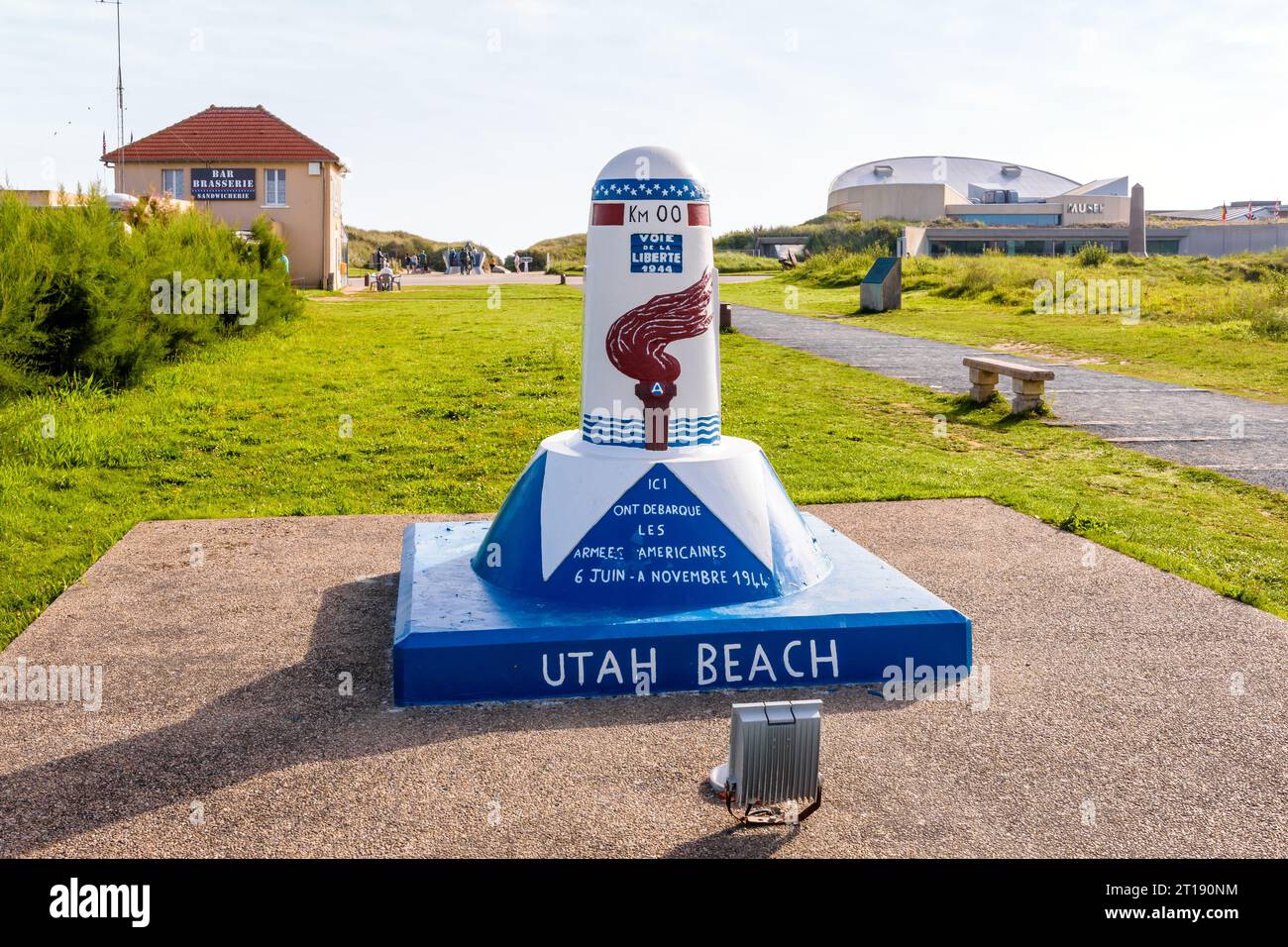 The first milestone of the Liberty Way at Utah Beach, the commemorative