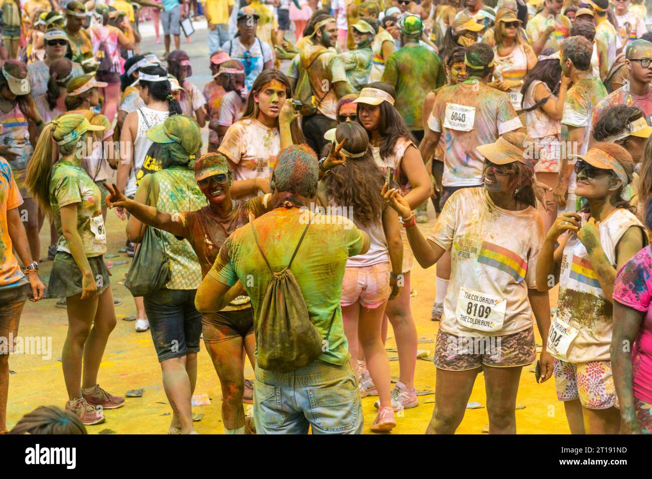 Salvador, Bahia, Brazil - March 22, 2015: Athletes have fun during the color run at Dique do Tororo in the city of Salvador, Bahia. Stock Photo