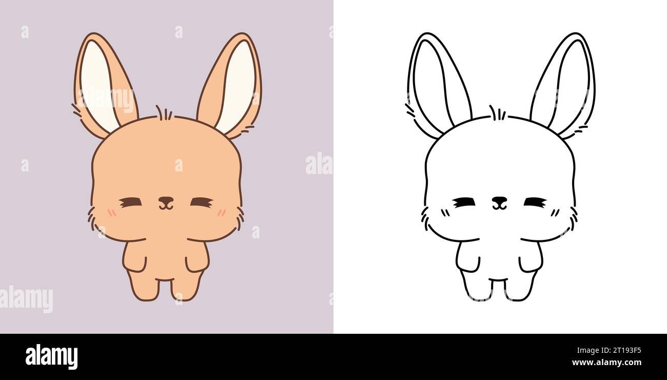 Cute IsolatedRabbit Illustration and For Coloring Page. Cartoon Clip Art Bunny. Stock Vector