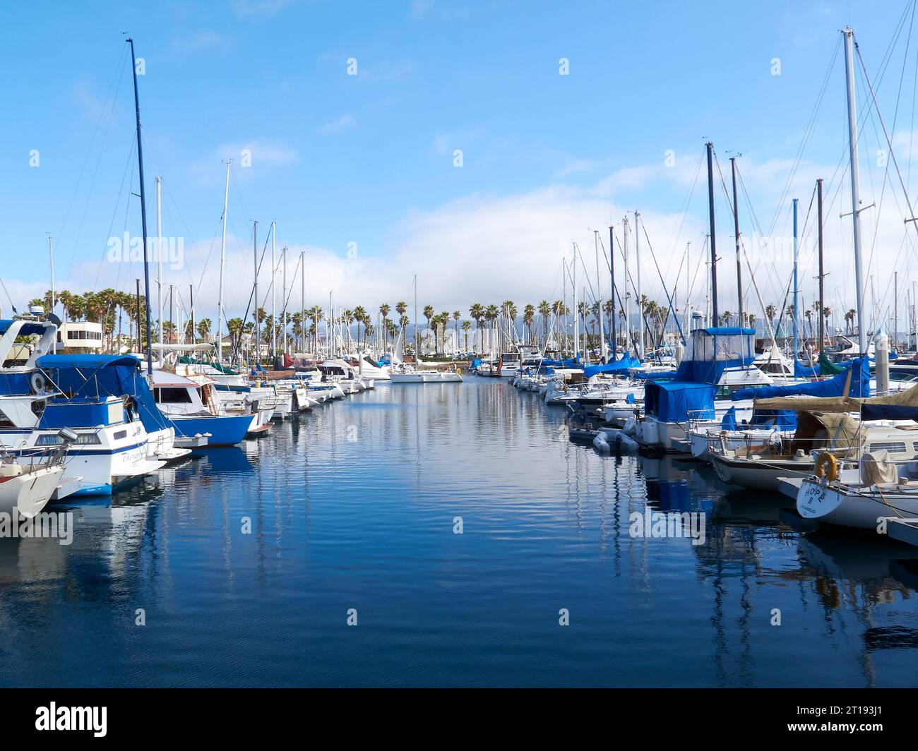 Moored Boats In The Port Royal Marina At King Harbor, Redondo Beach, California, USA. Stock Photo