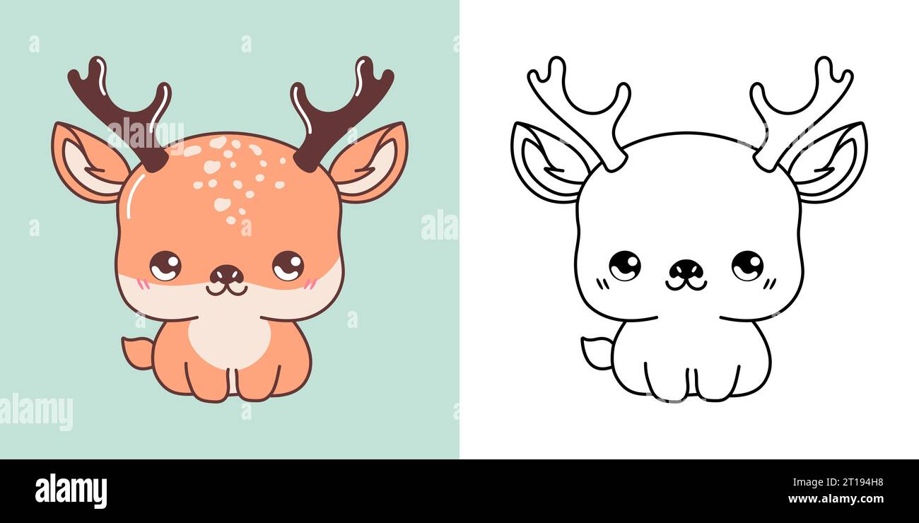 Cute Deer Clipart for Coloring Page and Illustration. Happy Clip Art ...