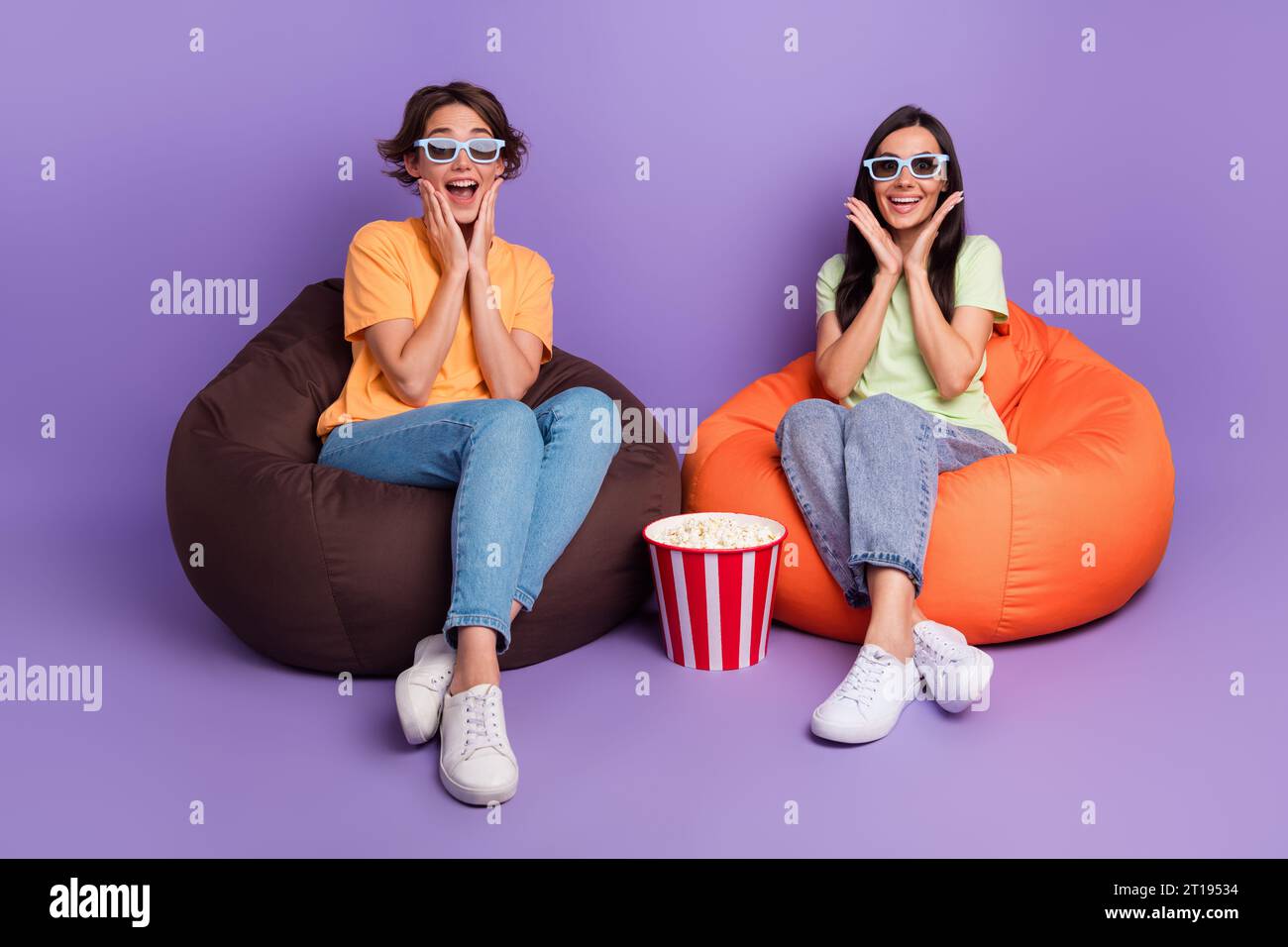 Full body photo of two best friends together girls hands cheeks ...