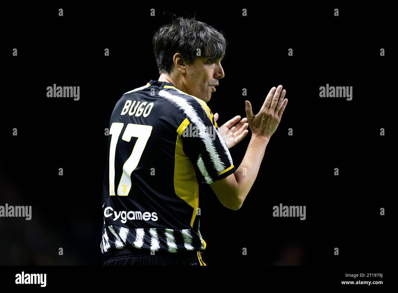 Bugo gestures during the 'Together, a Black & White Show', an event organized by Juventus FC as part of the celebrations for the 100 years of the Agnelli family as president of the club. Stock Photo