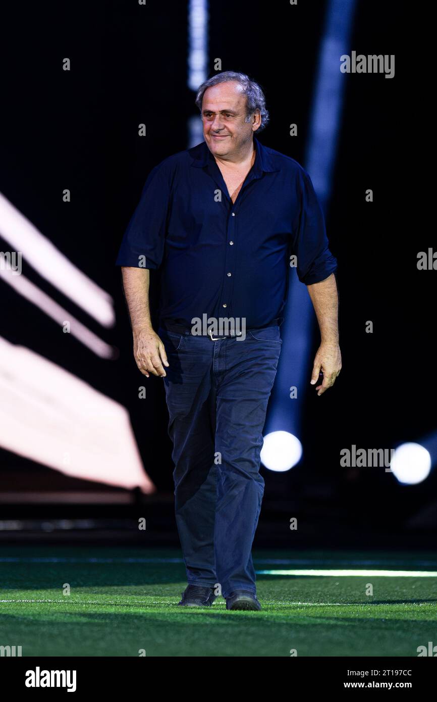 Michel Platini during the 'Together, a Black & White Show', an event organized by Juventus FC as part of the celebrations for the 100 years of the Agnelli family as president of the club. Stock Photo