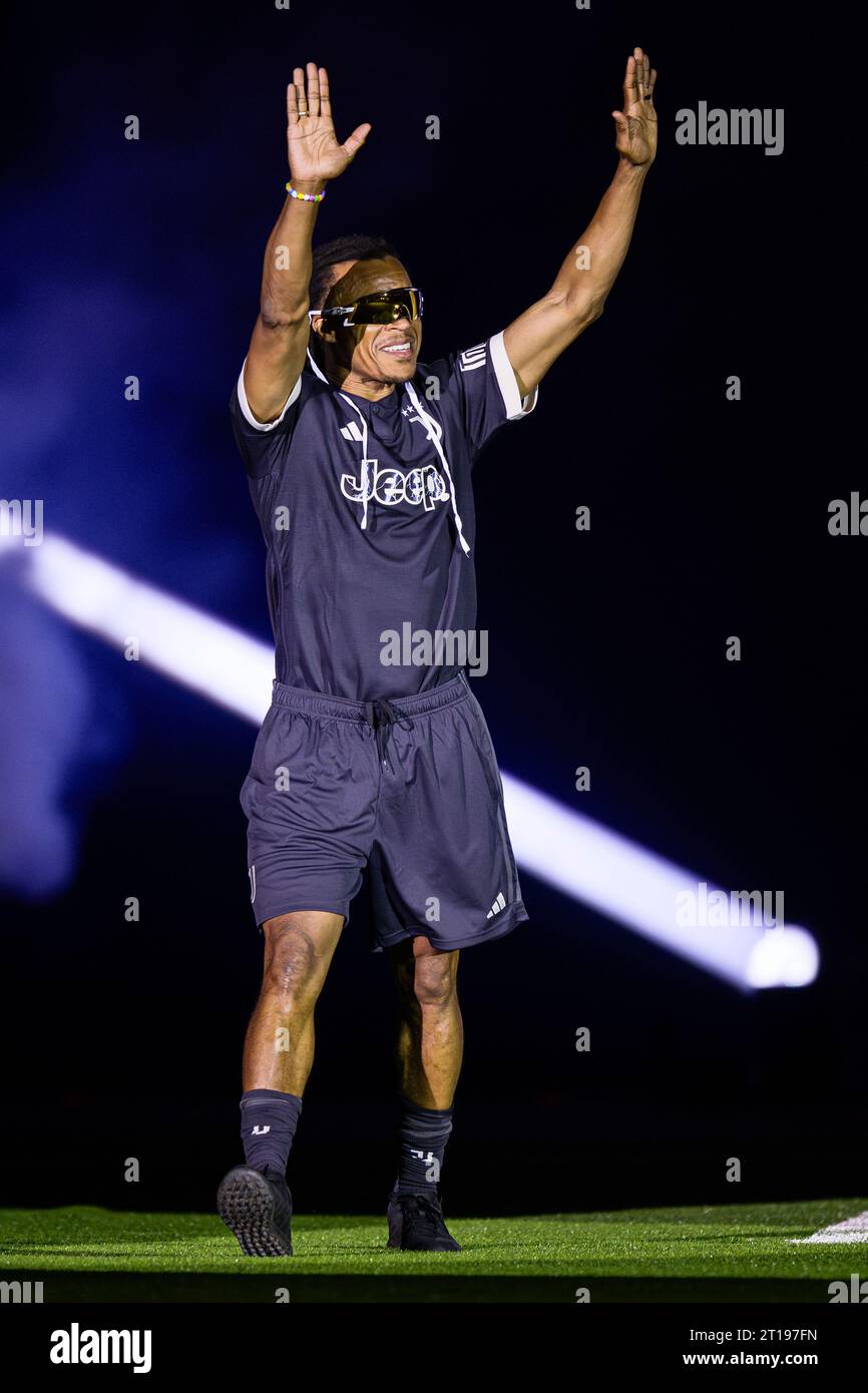 Edgar Davids gestures during the 'Together, a Black & White Show', an event organized by Juventus FC as part of the celebrations for the 100 years of the Agnelli family as president of the club. Stock Photo