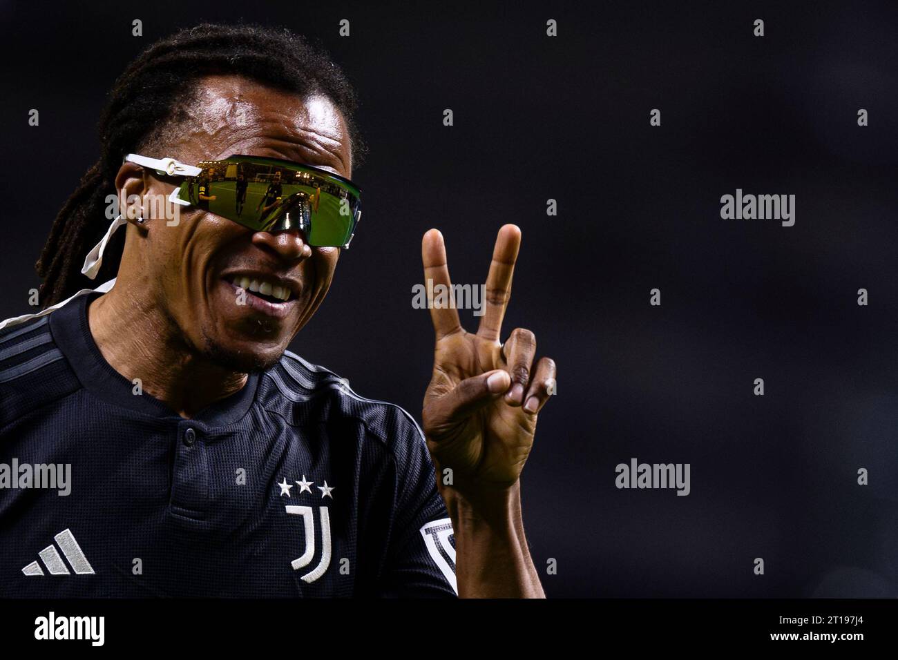 Edgar Davids gestures during the 'Together, a Black & White Show', an event organized by Juventus FC as part of the celebrations for the 100 years of the Agnelli family as president of the club. Stock Photo