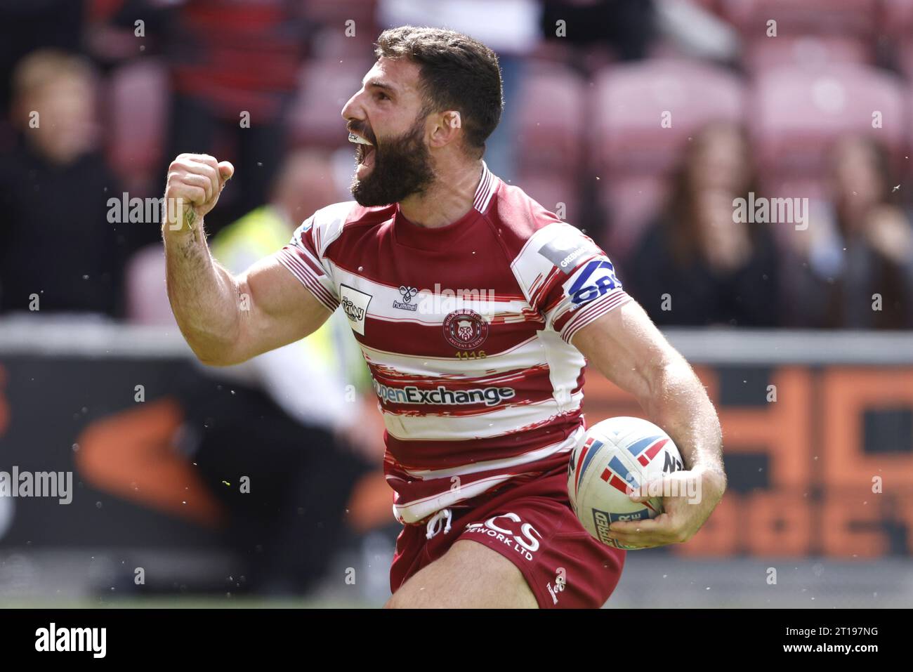 File photo dated 29-07-2023 of Wigan Warriors' Abbas Miski who is excited by the prospect of making history when he becomes the first Lebanon international to feature in a Super League Grand Final at Old Trafford on Saturday. Issue date: Thursday October 12, 2023. Stock Photo