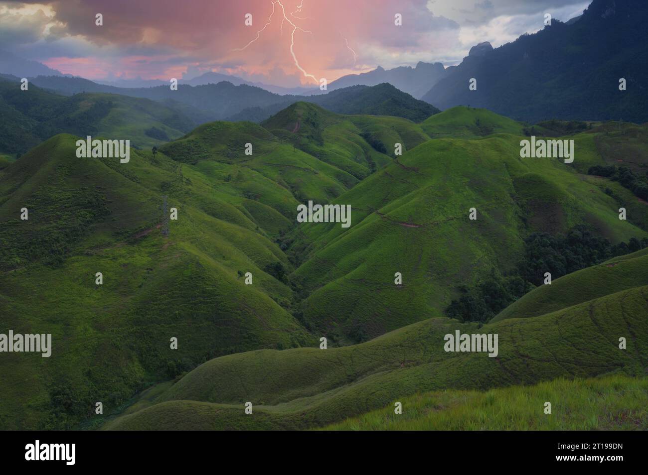 Lightning Over Lush Mountain Landscape Phu Hua Lon Xaysomboun Laos lightning-over-lush-mountain-landscape-phu-hua-lon-xaysomboun-laos