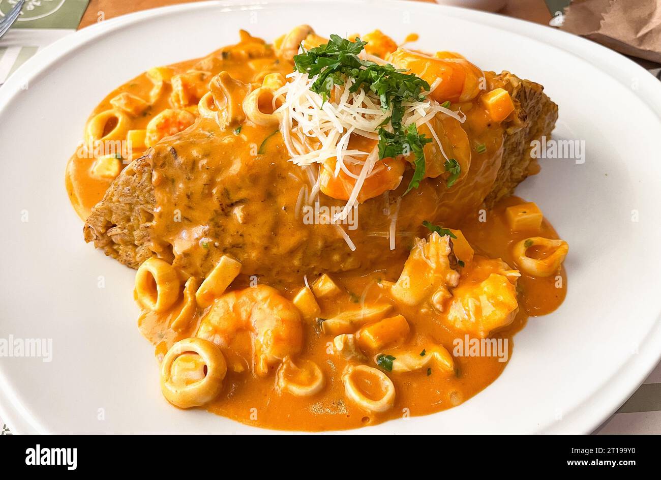 Peru Rice Fish Traditional Peruvian rice with fish, crab and shrimp sauce Stock Photo ...