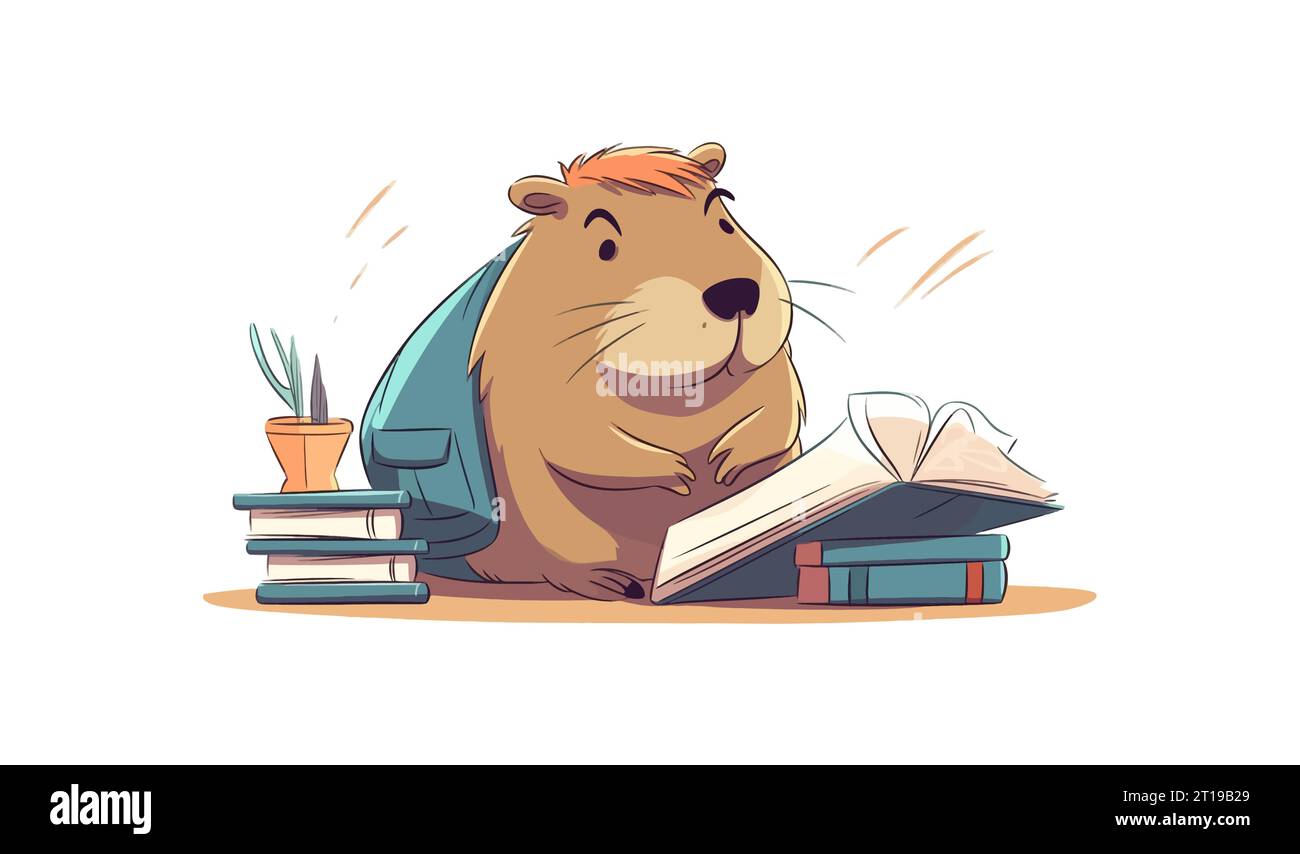 Capybara-student cartoon flat style. Vector isolated illustration Stock Vector