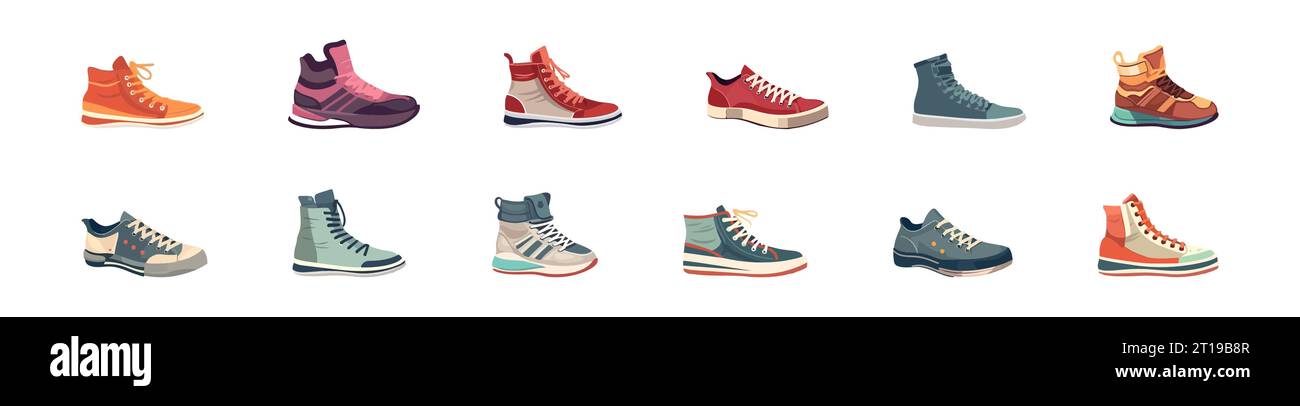 Set of isolated sneakers on white background, vector flat illustration ...