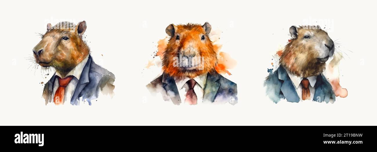 Capybara businessman watercolour, isolated on white background. Vector illustration Stock Vector