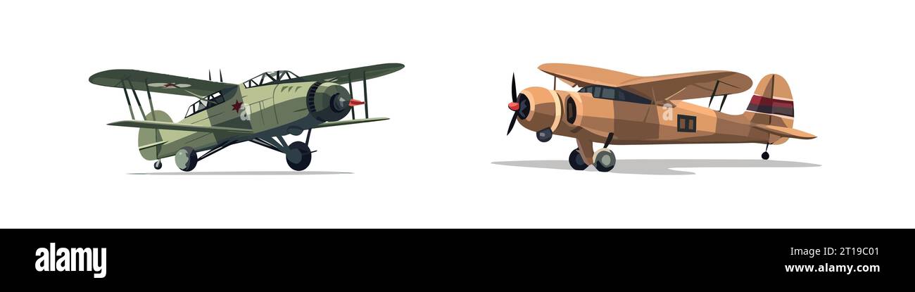 Old military plane flat cartoon isolated on white background. Vector illustration Stock Vector