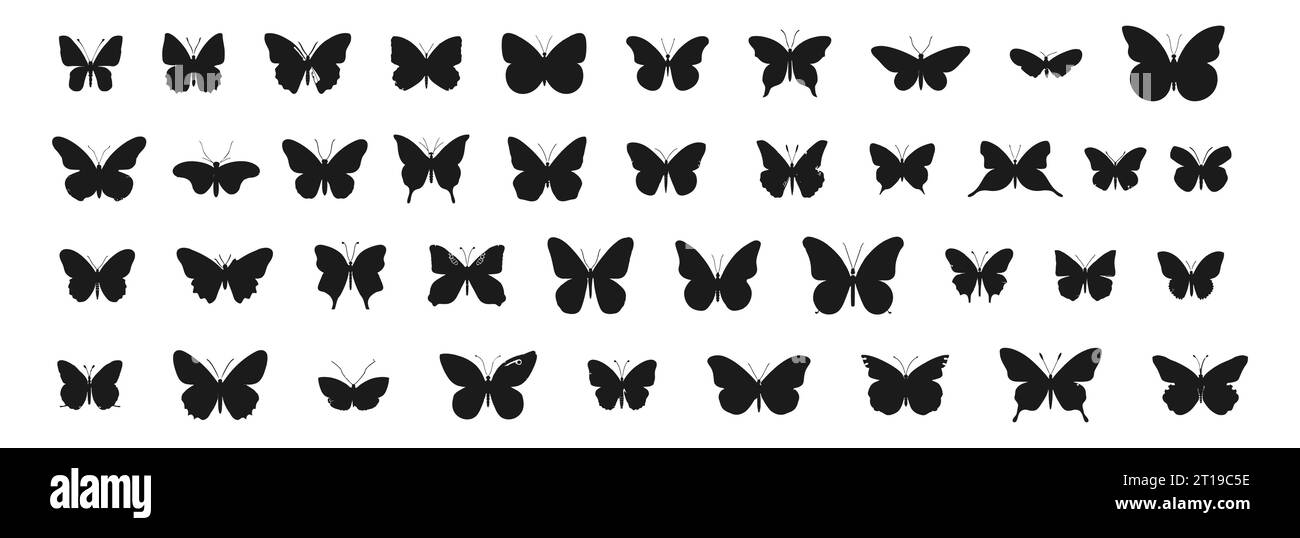 Butterfly set black silhouette icon isolated on white background ...