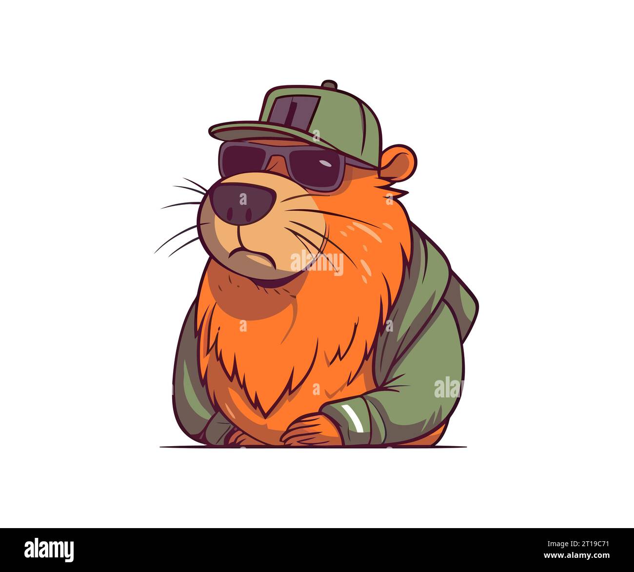 Capybara hamster hipster flat cartoon isolated on white background. Vector illustration Stock Vector