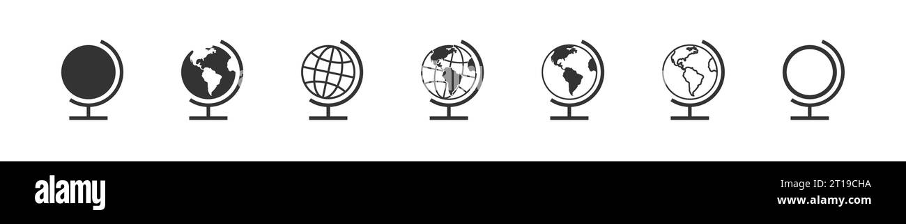 Earth globe model set black icon. Global country map planet line ...