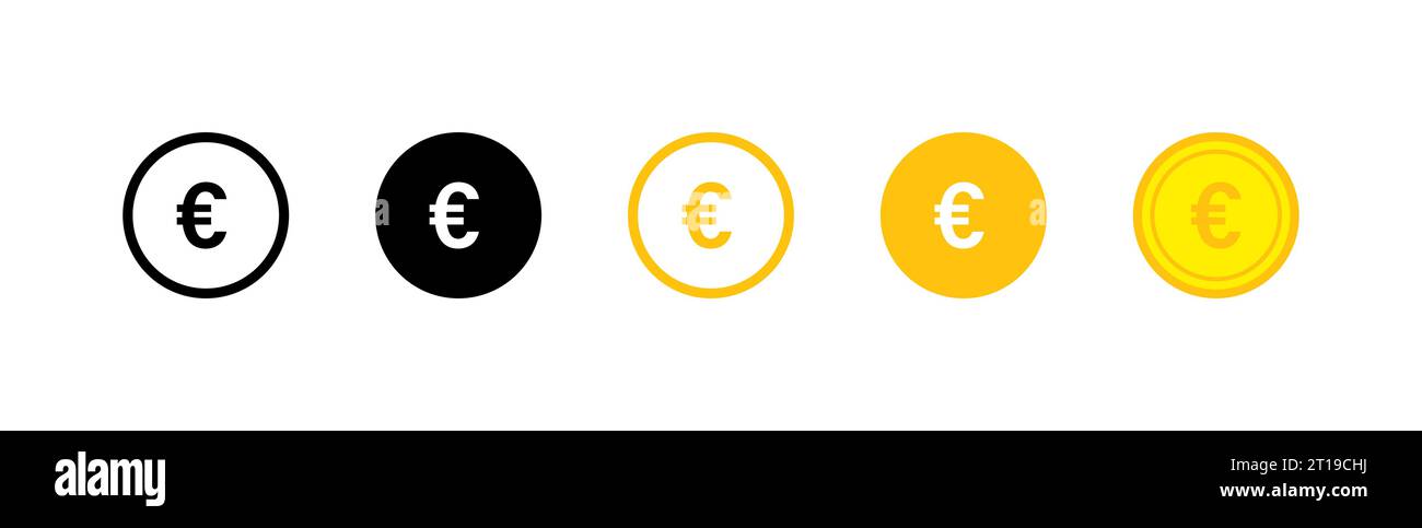 Euro coin. Set money icon black and coloured. Cash symbol vector isolated  illustration Stock Vector