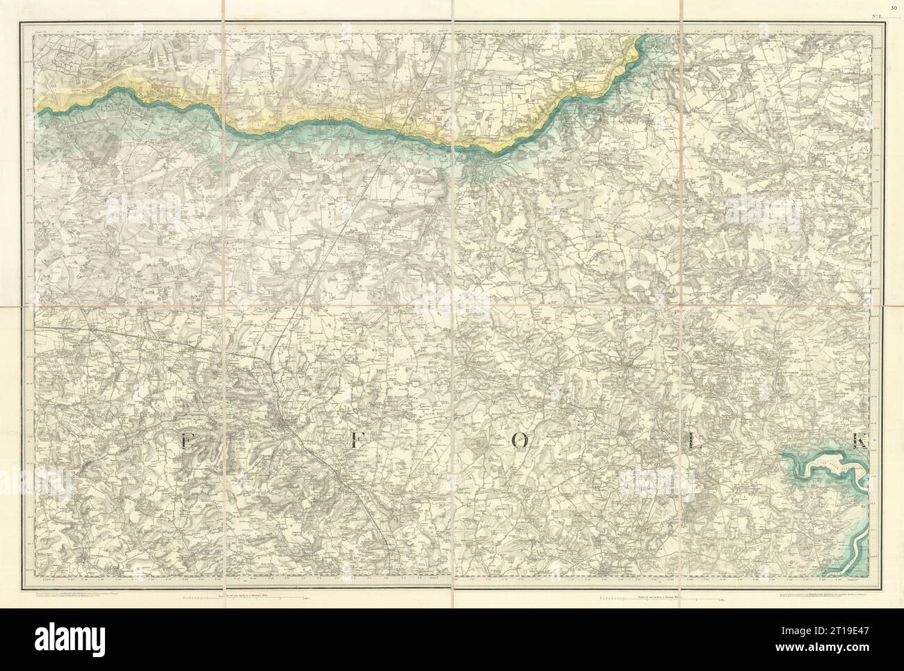 OS #50 High Suffolk Claylands. Eye lxworth Harleston Diss Stowmarket 1837 map Stock Photo