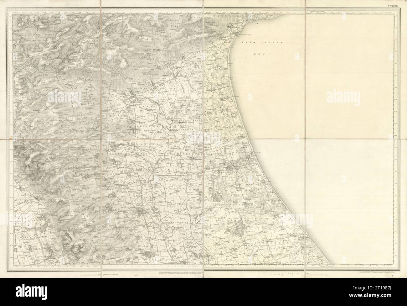 OS #94 Bridlington Bay, Yorkshire Wolds, Holderness. Driffield Beverley 1858 map Stock Photo