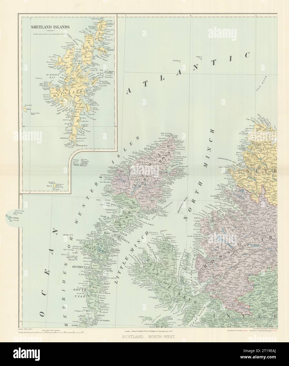 Scotland NW Shetland Western Isles Hebrides Skye Ross. 61x52cm STANFORD 1894 map Stock Photo