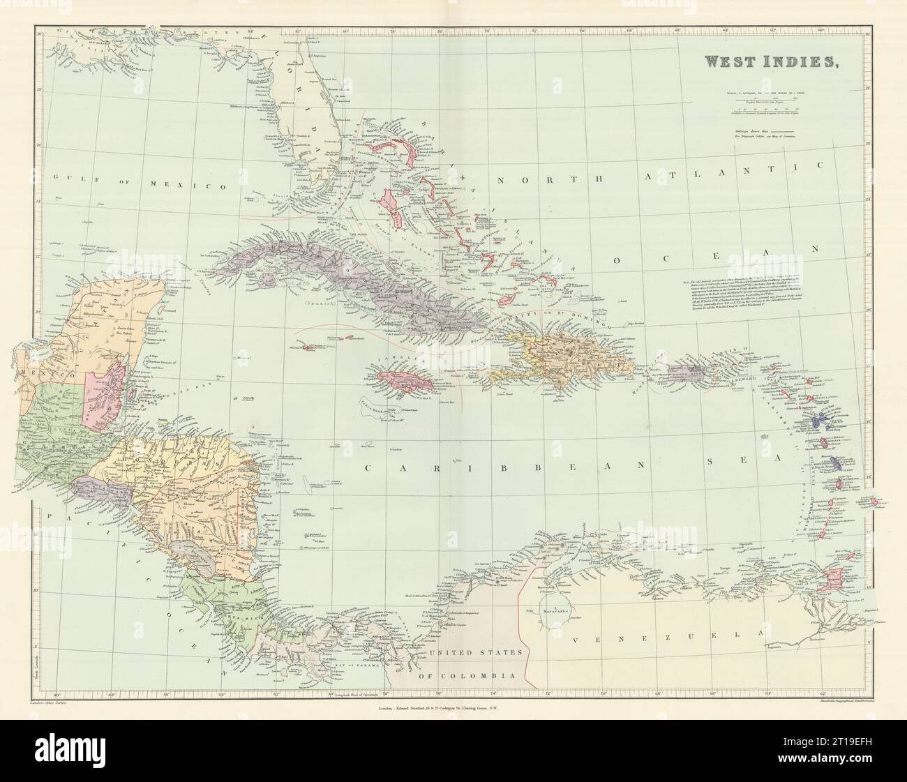 West Indies Islands & Central America. Caribbean. STANFORD 1894 old map Stock Photo