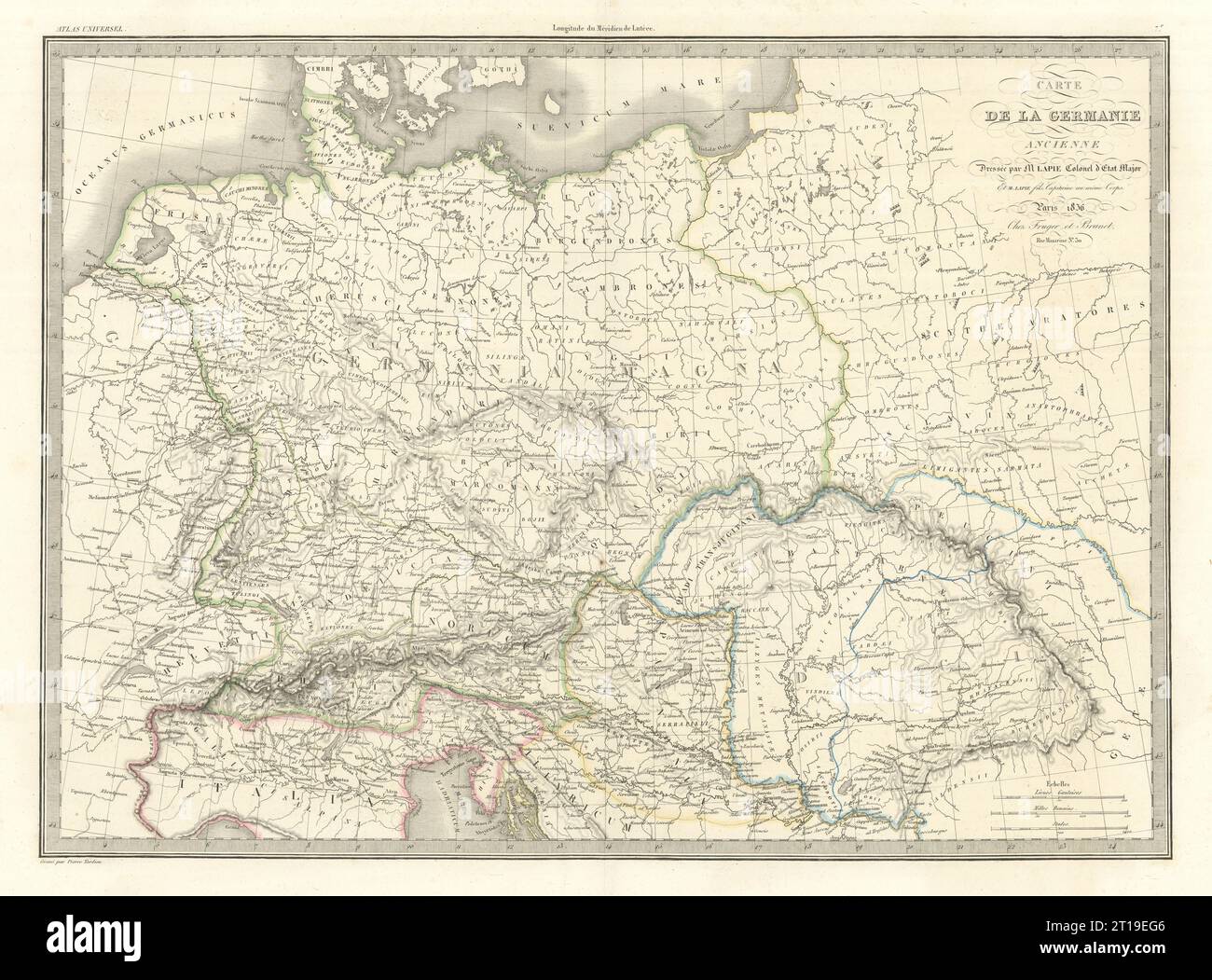Carte de la Germanie ancienne. Ancient Germany. LAPIE 1836 old antique map Stock Photo