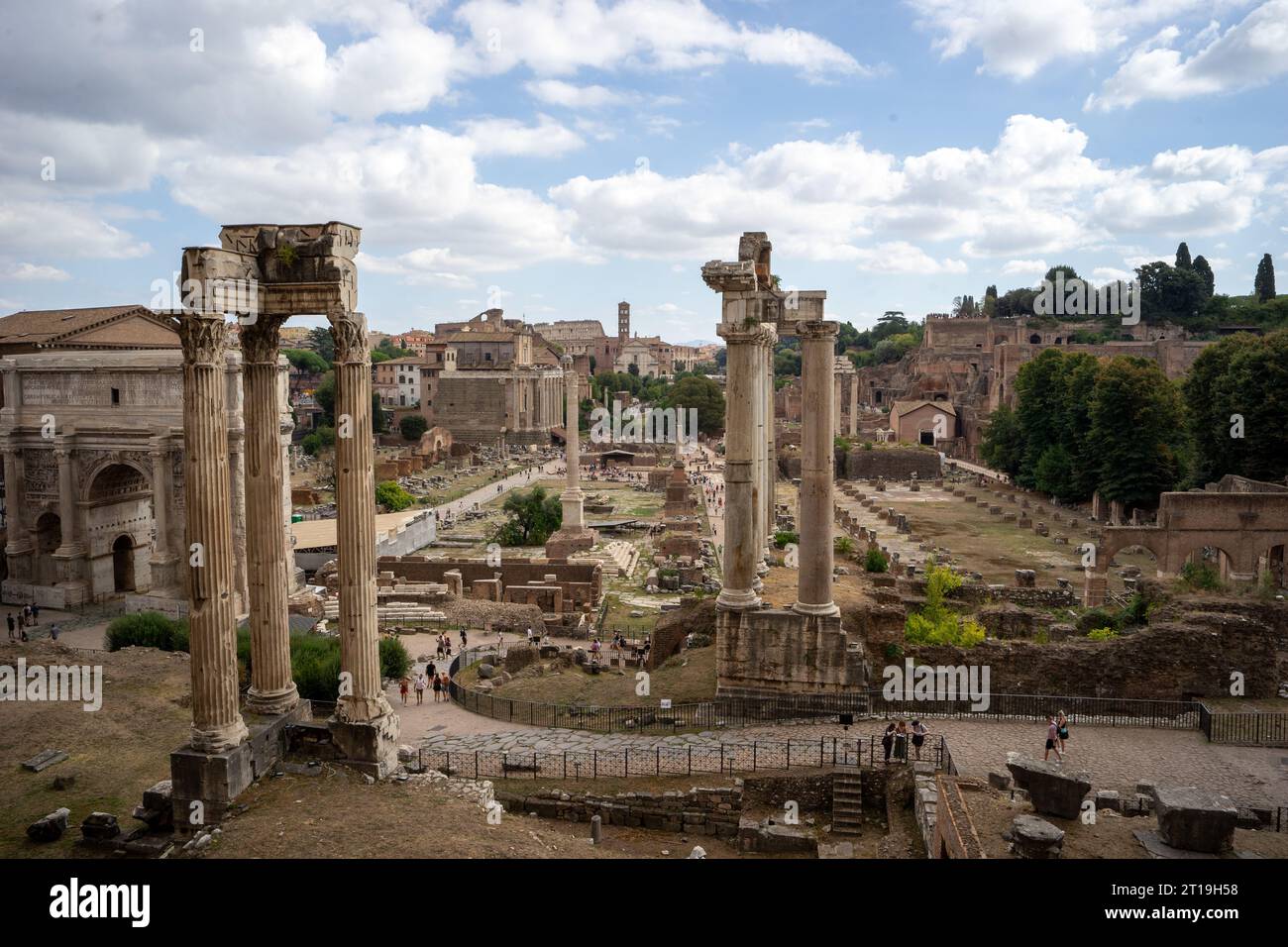 Roman Forum in Rome. View with ancient columns and the remains of the ...