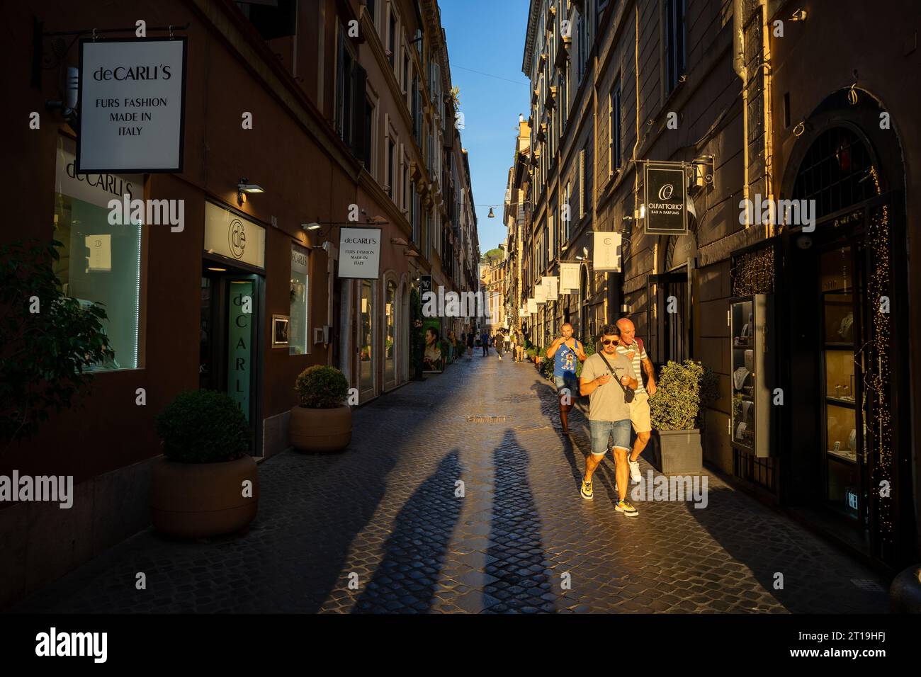 people walking on wall street with european building style in rome italy use as background and backdrop Stock Photo
