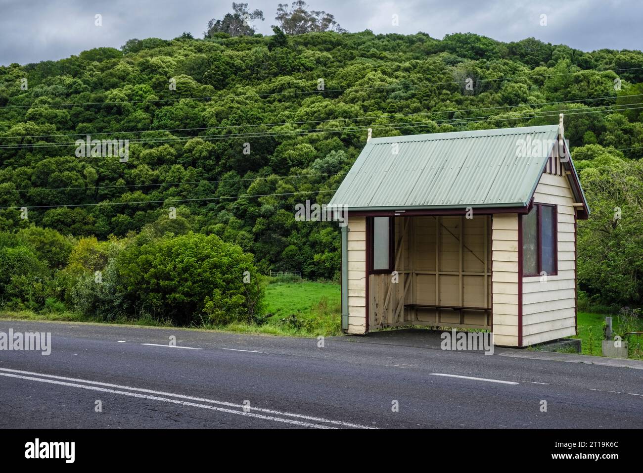 A rural quaint bus stop at Jamberoo Road, Kiama, New South Wales, Australia Stock Photo