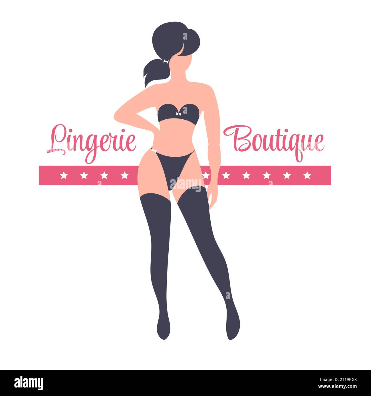 Lingerie Fashion Shop Logo Template. Girl in Bra and Stockings isolated on white Vector Illustration Stock Vector