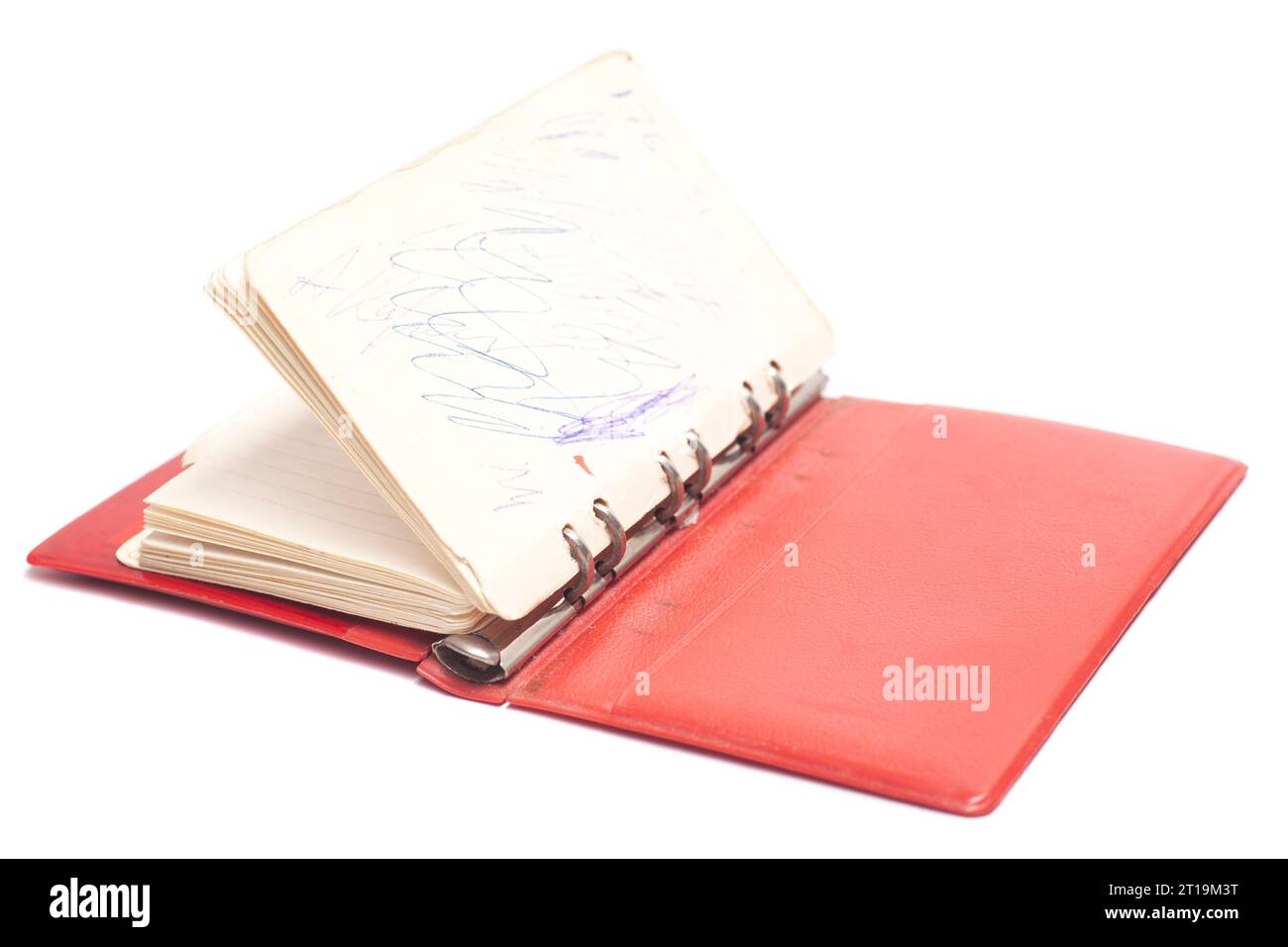 Open old red notepad from 80s isolated on white background Stock Photo ...