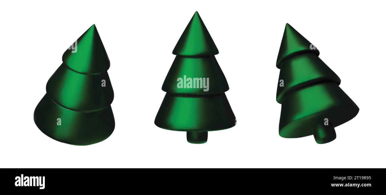 Set of 3d realistic Christmas tree with shadow isolated on white ...
