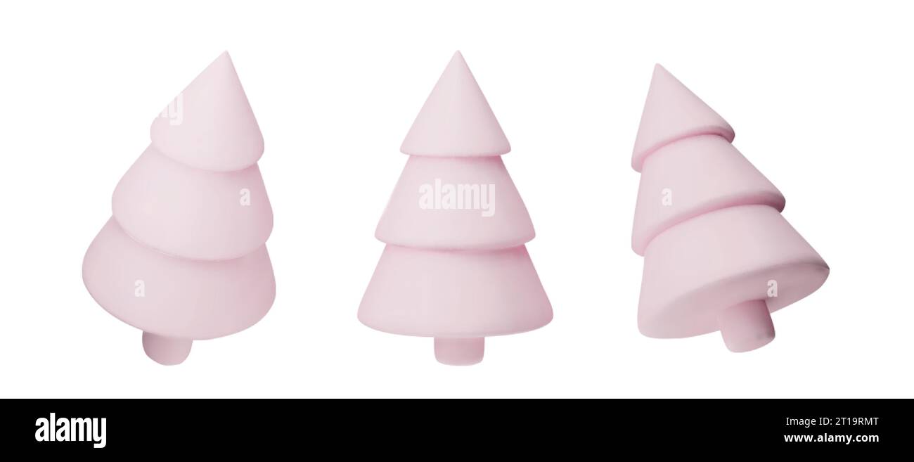 Set of 3d realistic Christmas tree with shadow isolated on white ...