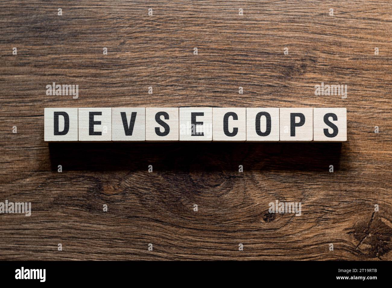 Devsecops - word concept on building blocks, text Stock Photo