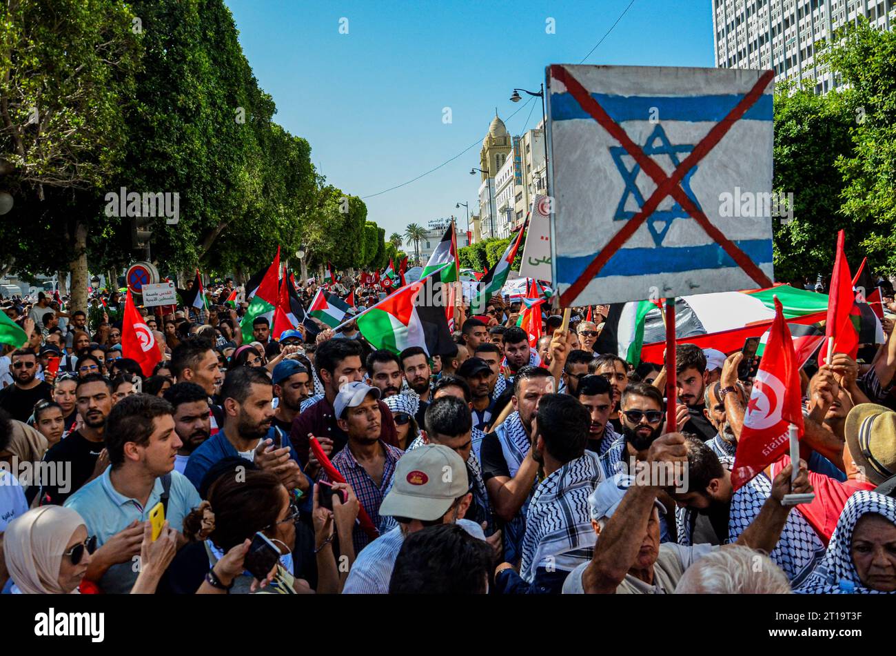 October 12, 2023: Tunis, Tunisia. 12 October 2023. Thousands of