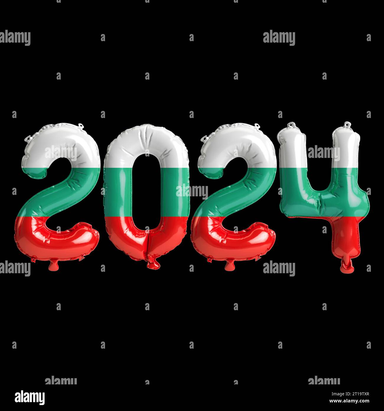 3d Illustration Of Letter About New Year 2024 With Balloons On Color   3d Illustration Of Letter About New Year 2024 With Balloons On Color Bulgaria Flag 2T19TXR 