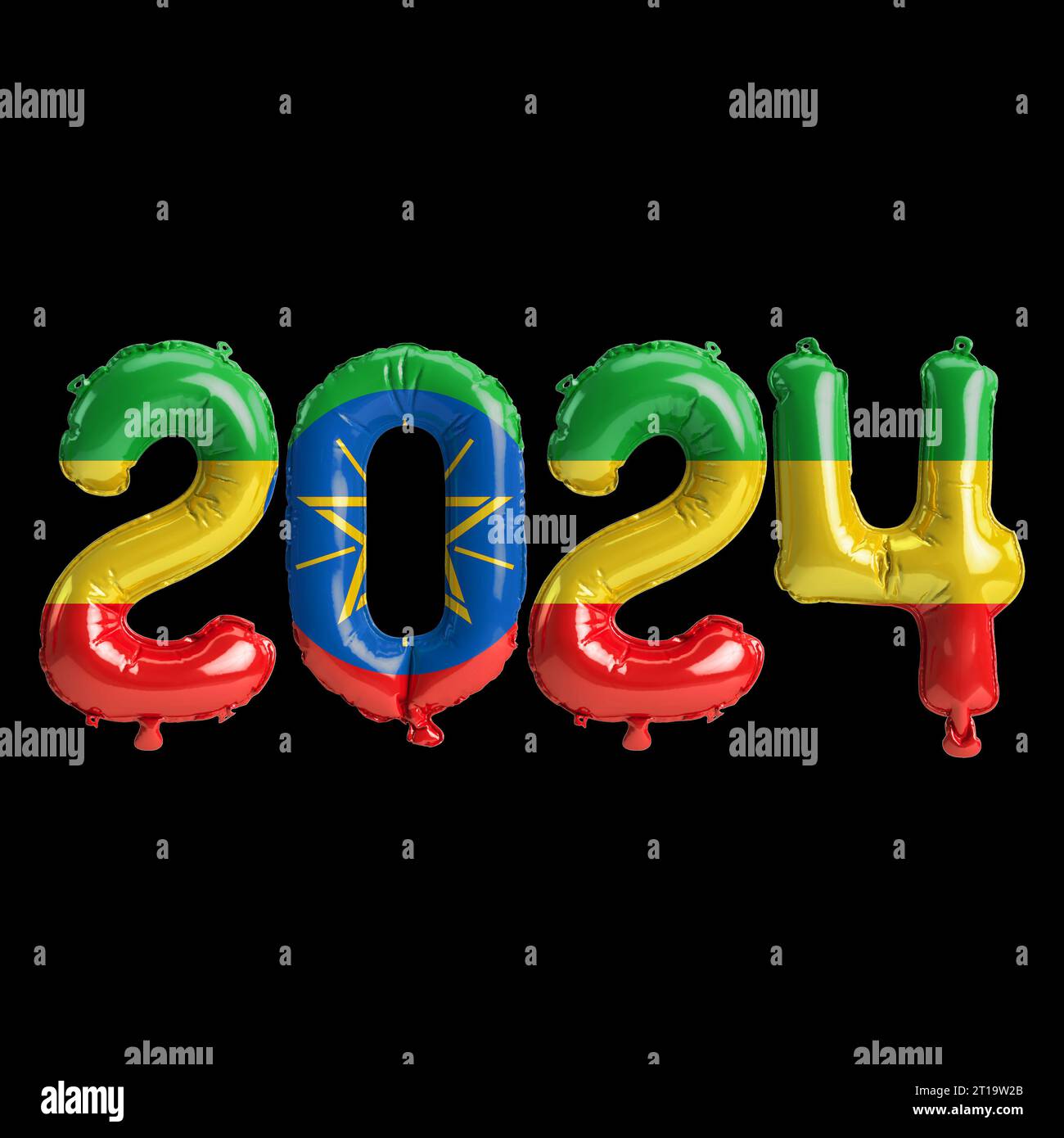 3d illustration of letter about new year 2024 with balloons on color