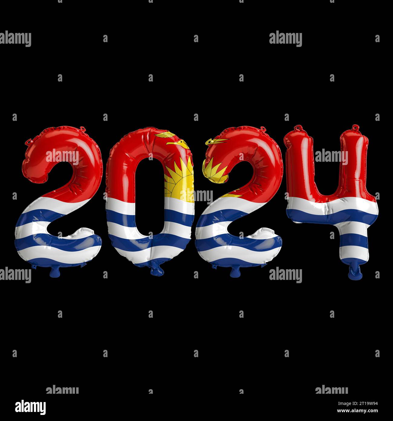 3d illustration of letter about new year 2024 with balloons on color
