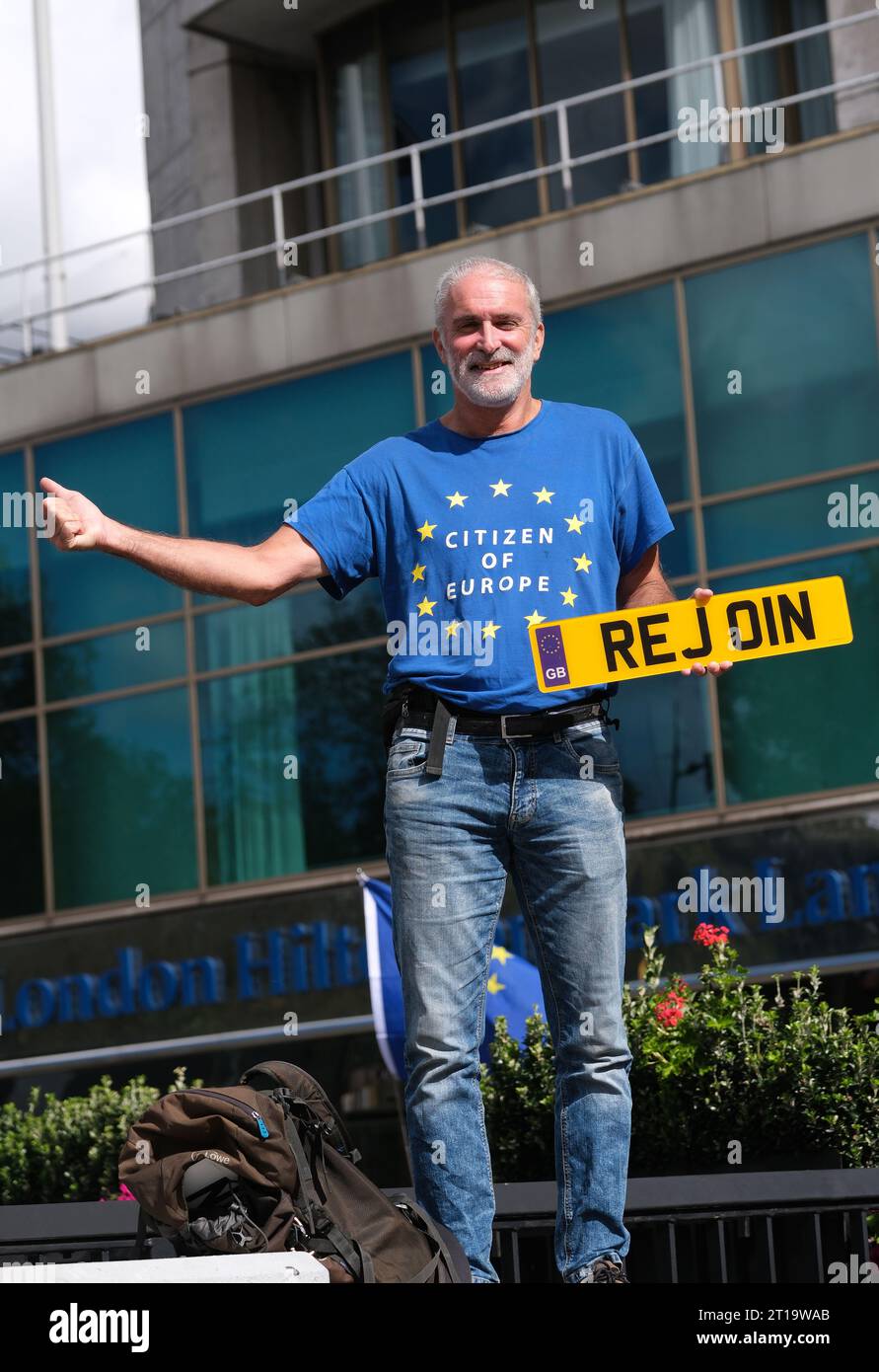 Rejoin March London, UK. 23rd September 2023. Pro-EU supporter at the anti-Brexit ...