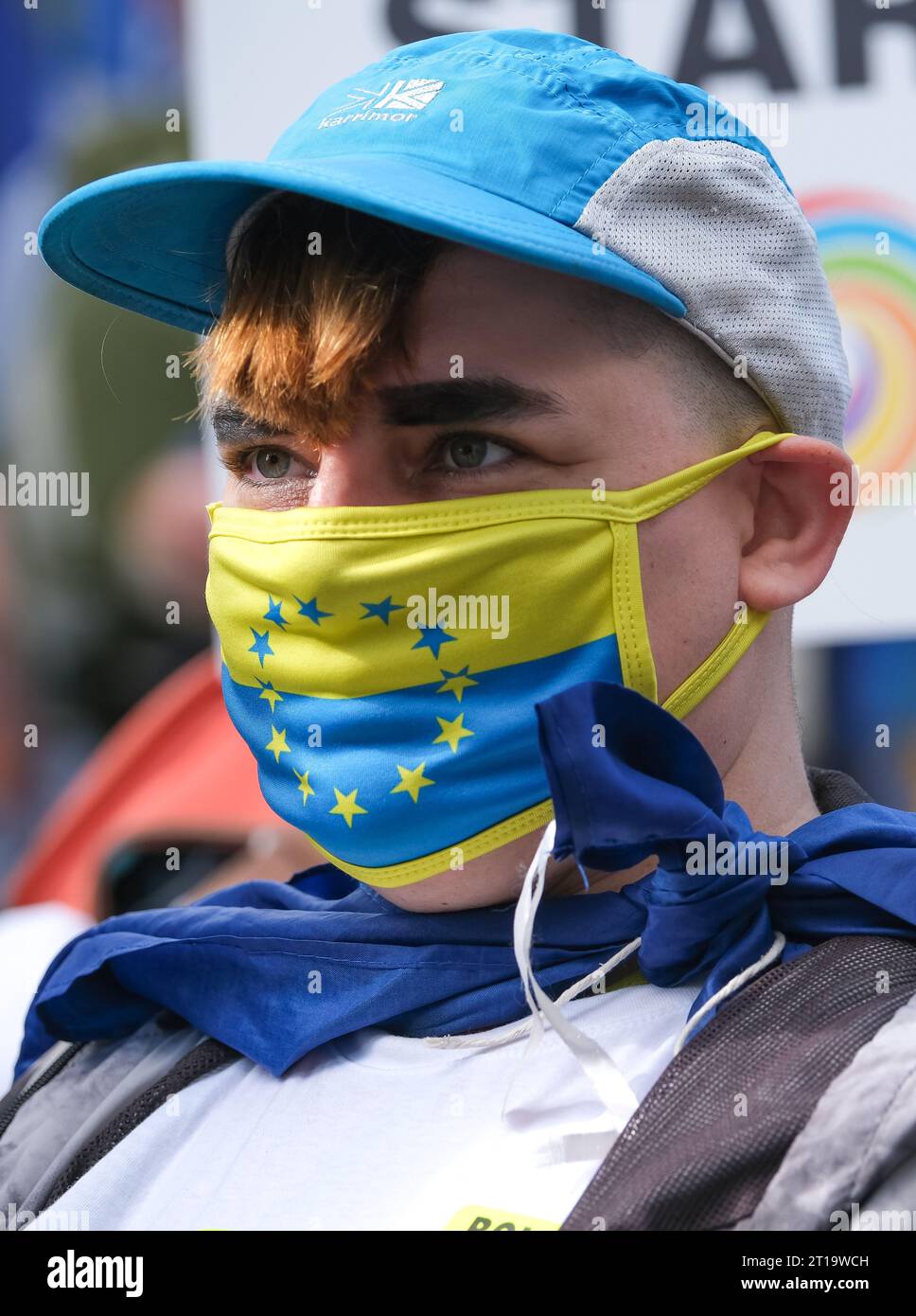 London, UK. 23rd September 2023. Pro-EU supporter at the anti-Brexit National Rejoin March rally in London, calling for the United Kingdom to rejoin the European Union. Stock Photo