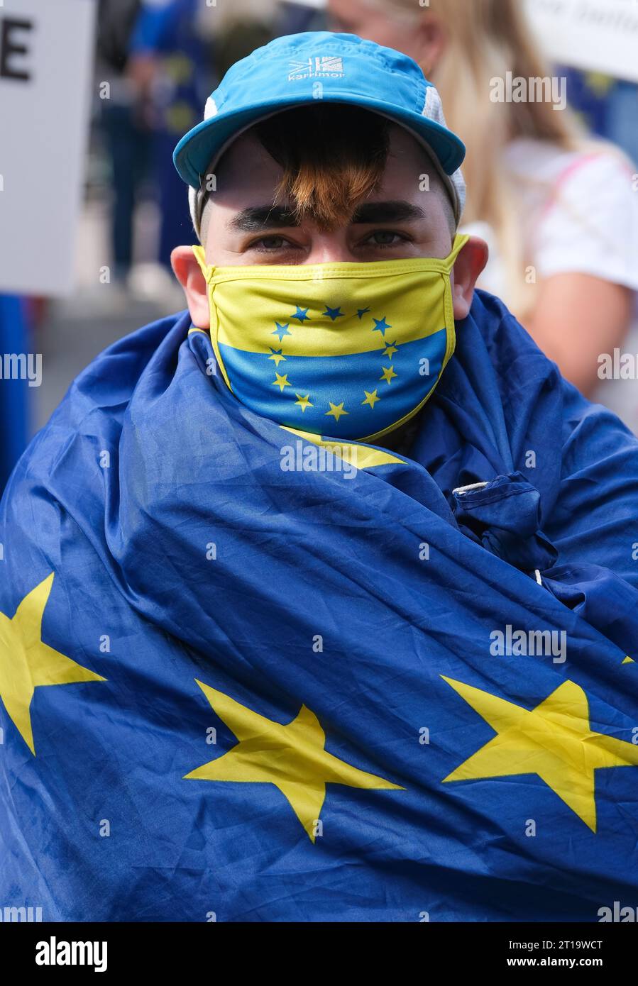 London, UK. 23rd September 2023. Pro-EU supporter at the anti-Brexit National Rejoin March rally in London, calling for the United Kingdom to rejoin the European Union. Stock Photo