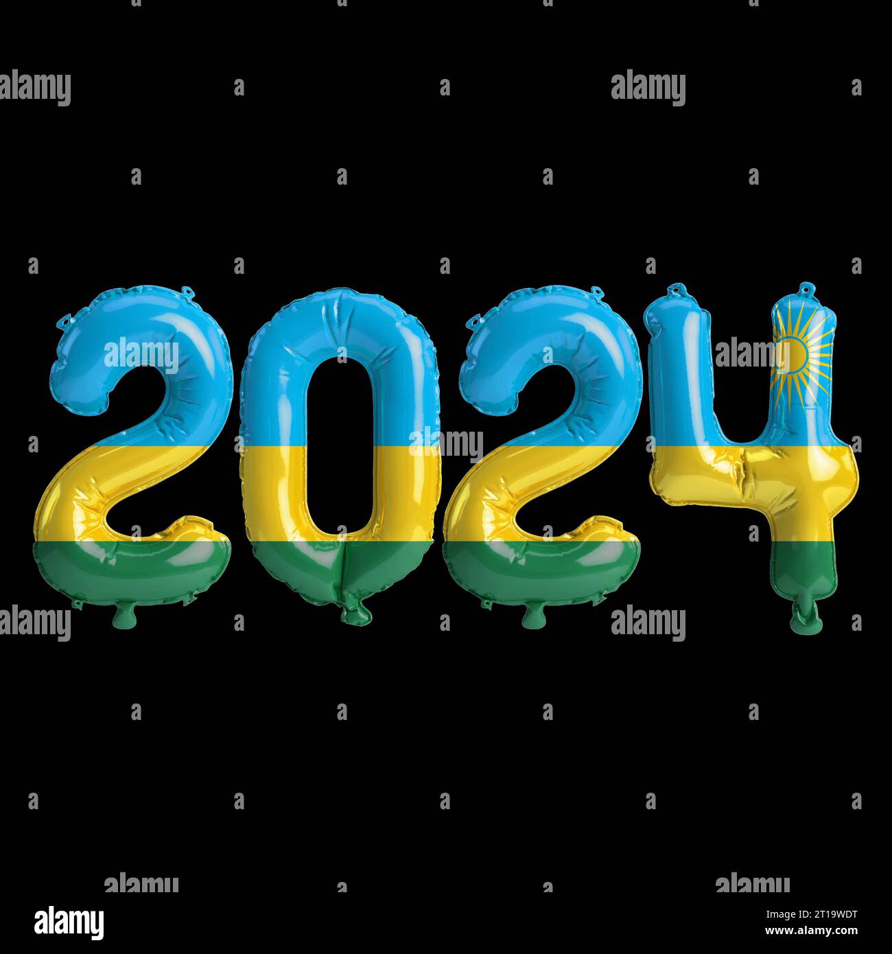 3d Illustration Of Letter About New Year 2024 With Balloons On Color   3d Illustration Of Letter About New Year 2024 With Balloons On Color Rwanda Flag 2T19WDT 