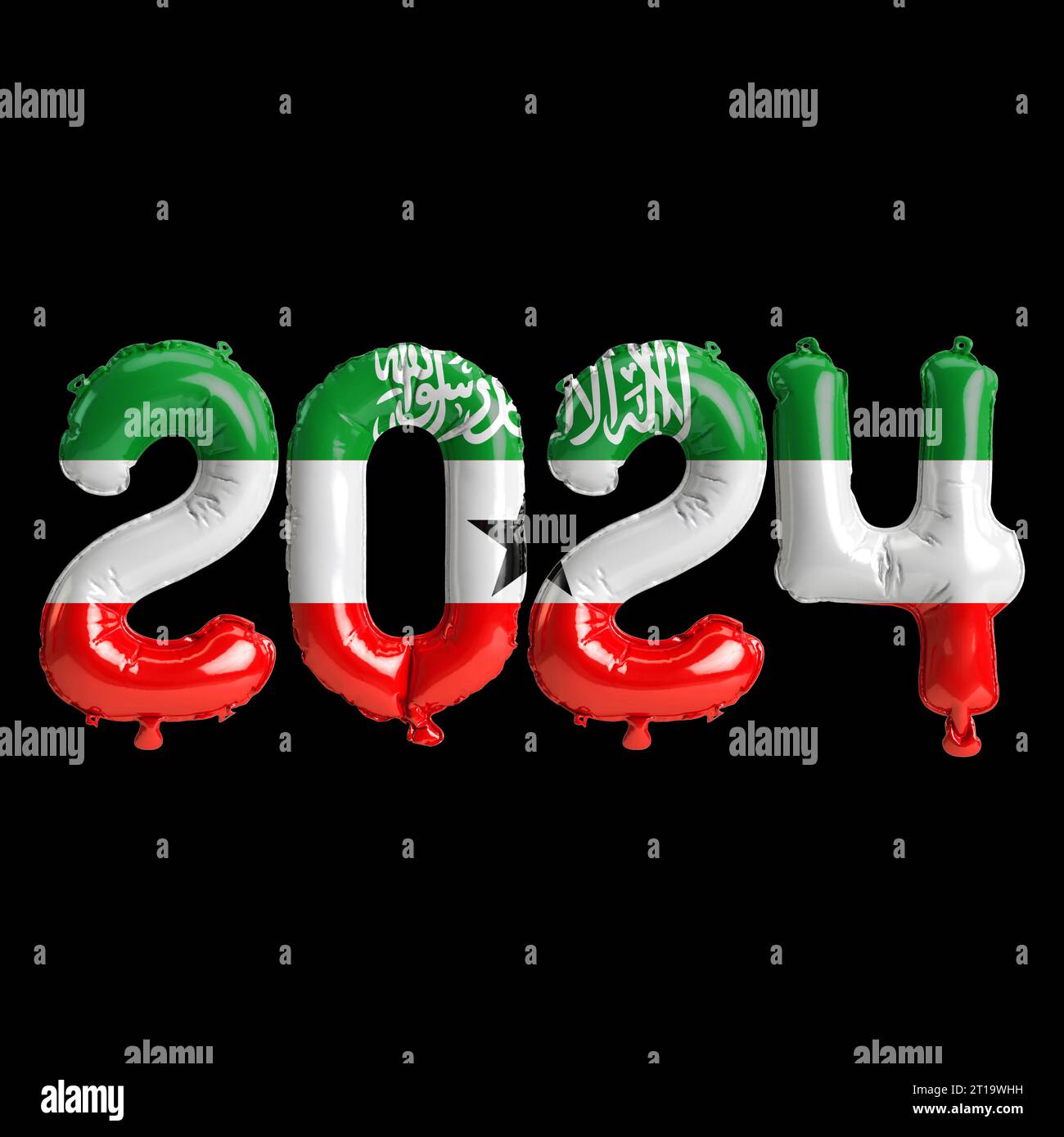 3d Illustration Of Letter About New Year 2024 With Balloons On Color   3d Illustration Of Letter About New Year 2024 With Balloons On Color Somaliland Flag 2T19WHH 