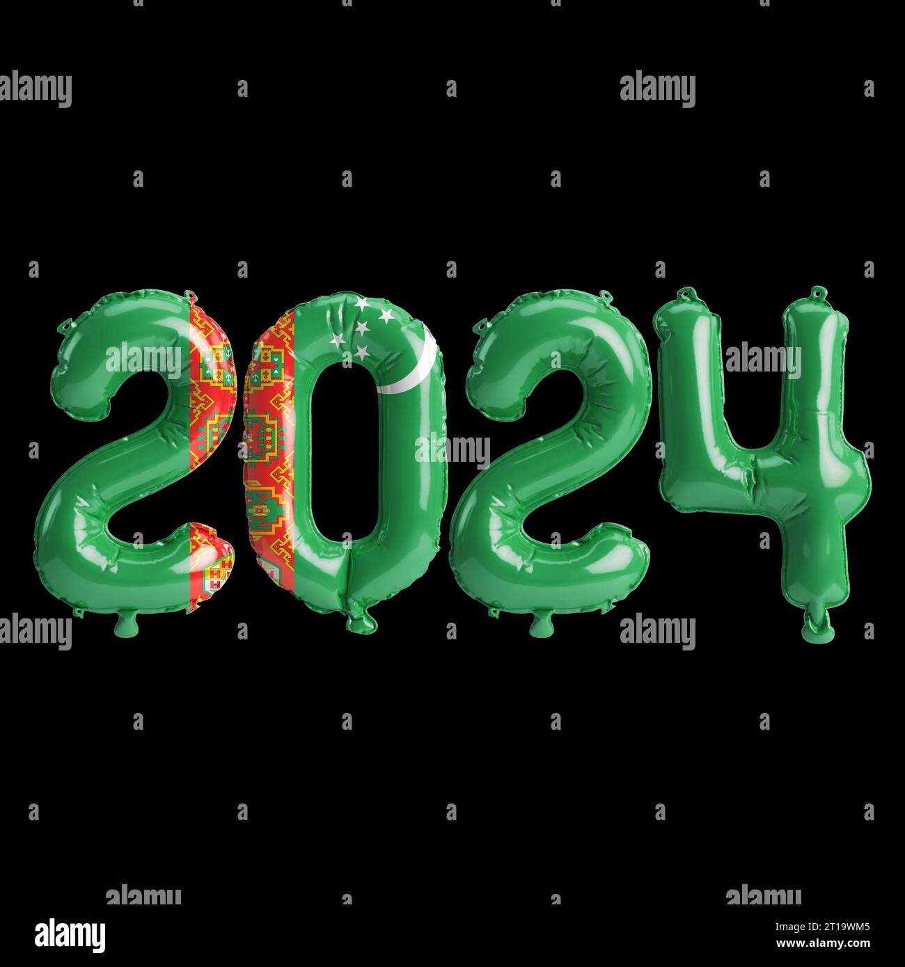 3d Illustration Of Letter About New Year 2024 With Balloons On Color   3d Illustration Of Letter About New Year 2024 With Balloons On Color Turkmenistan Flag 2T19WM5 